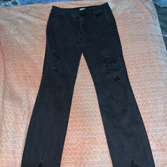 Black Ripped Jeans Wonderly Belk Size 14 Regular Straight Leg Distressed Pants - Picture 2 of 12